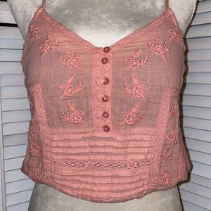 LUCKY BRAND Women’s Size S Crop Top Cami Lace & Top embroidery NWT